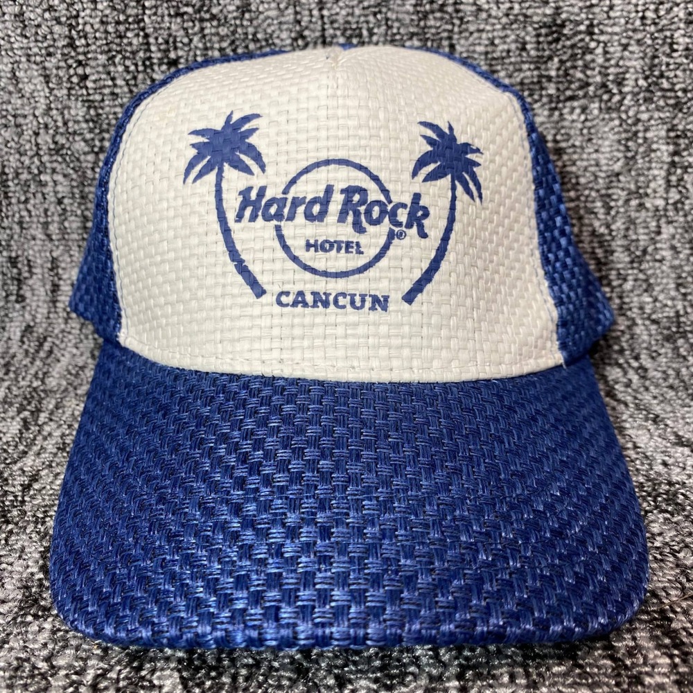 Hard Rock Hotel Trucker Hat Mens OSFA Blue White Woven Straw Cancun Vacation